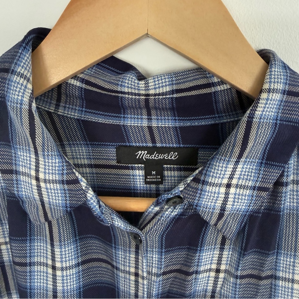 Madewell Plaid Soft Viscose Button-Front Blouse Lightweight Layering Size M - Picture 5 of 9